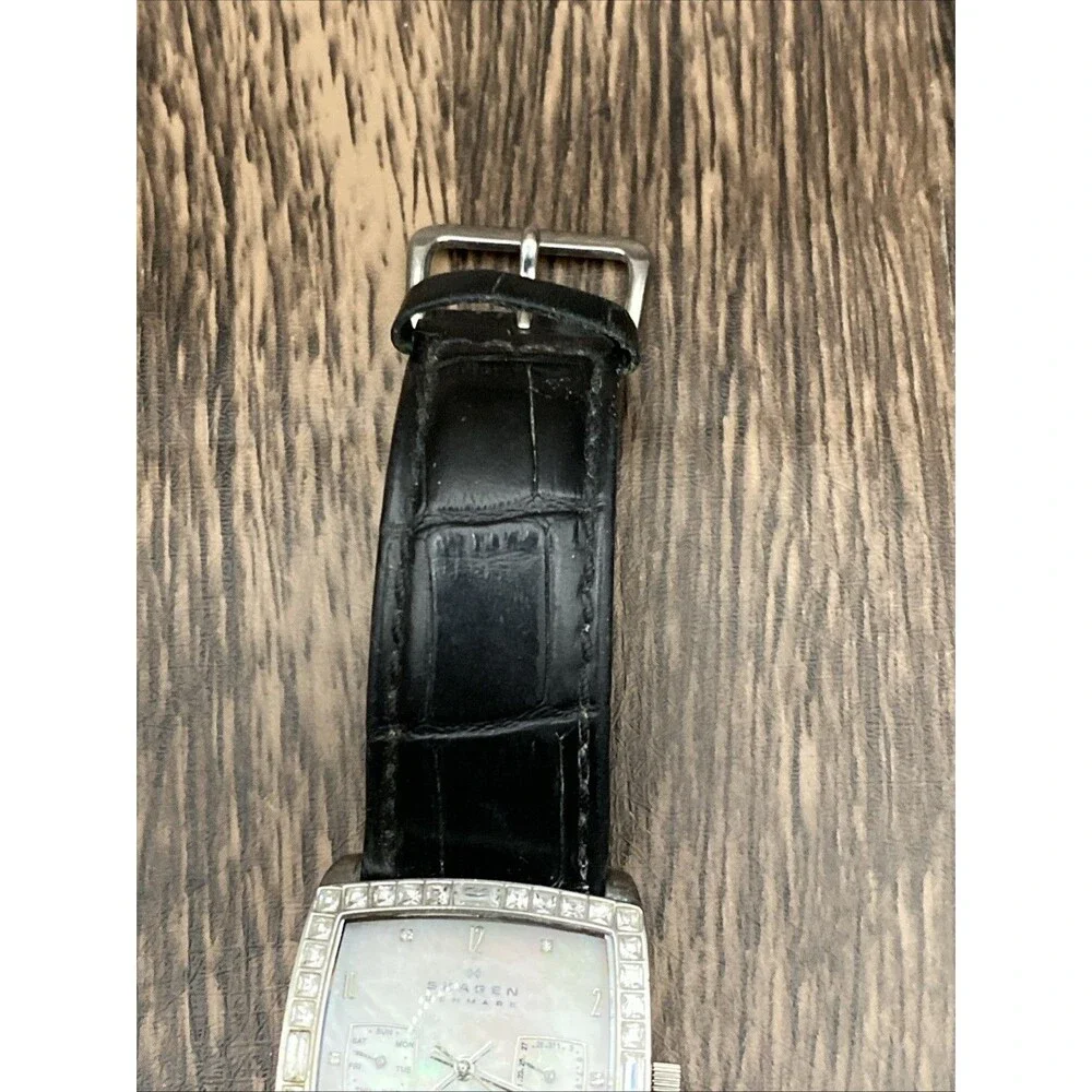 Skagen Denmark Women's Watch MOP Dial Gemmed Bezel Multifunction - New Battery